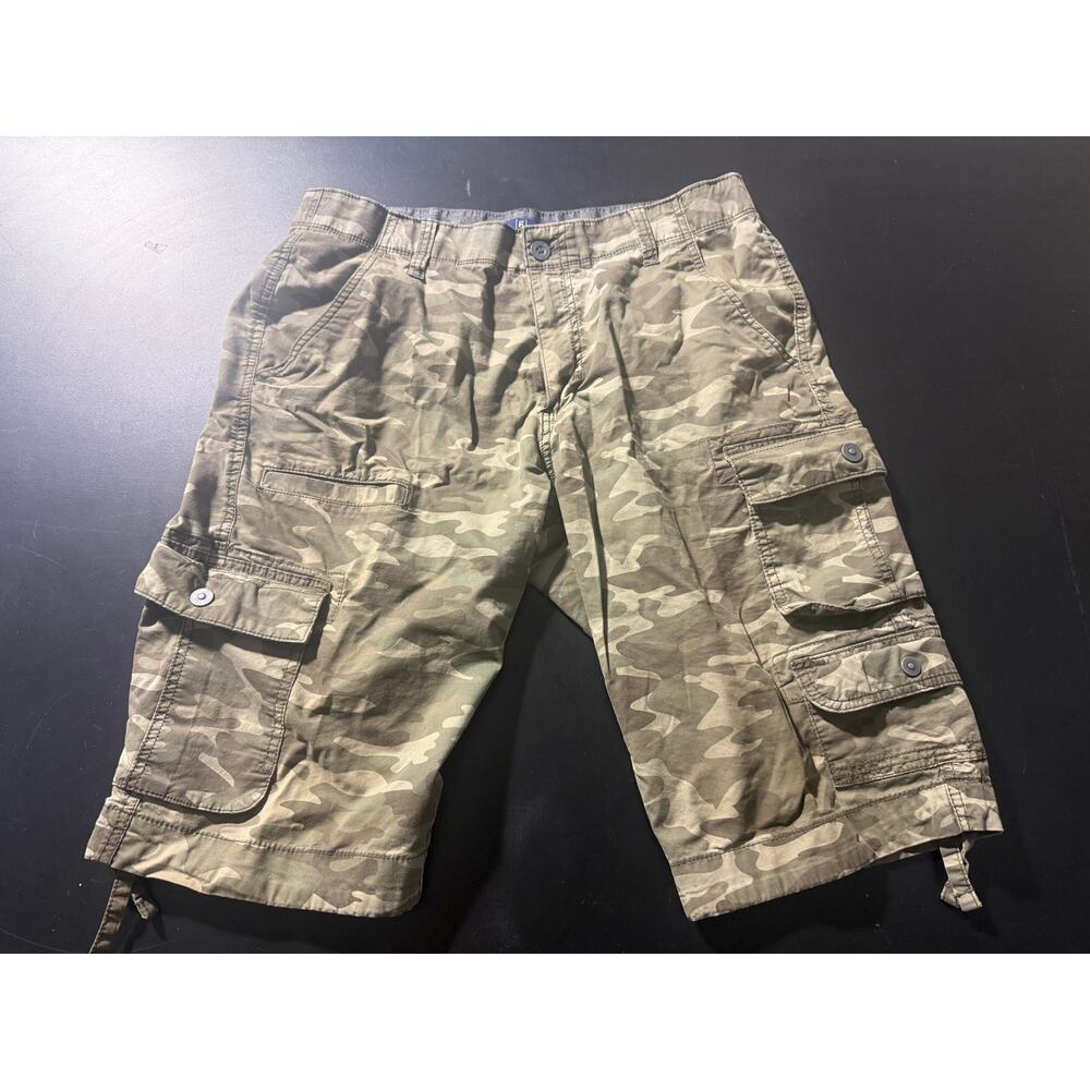 George Men’s Camouflage Khaki Casual Cargo Shorts Flat Front Size 34 - SO